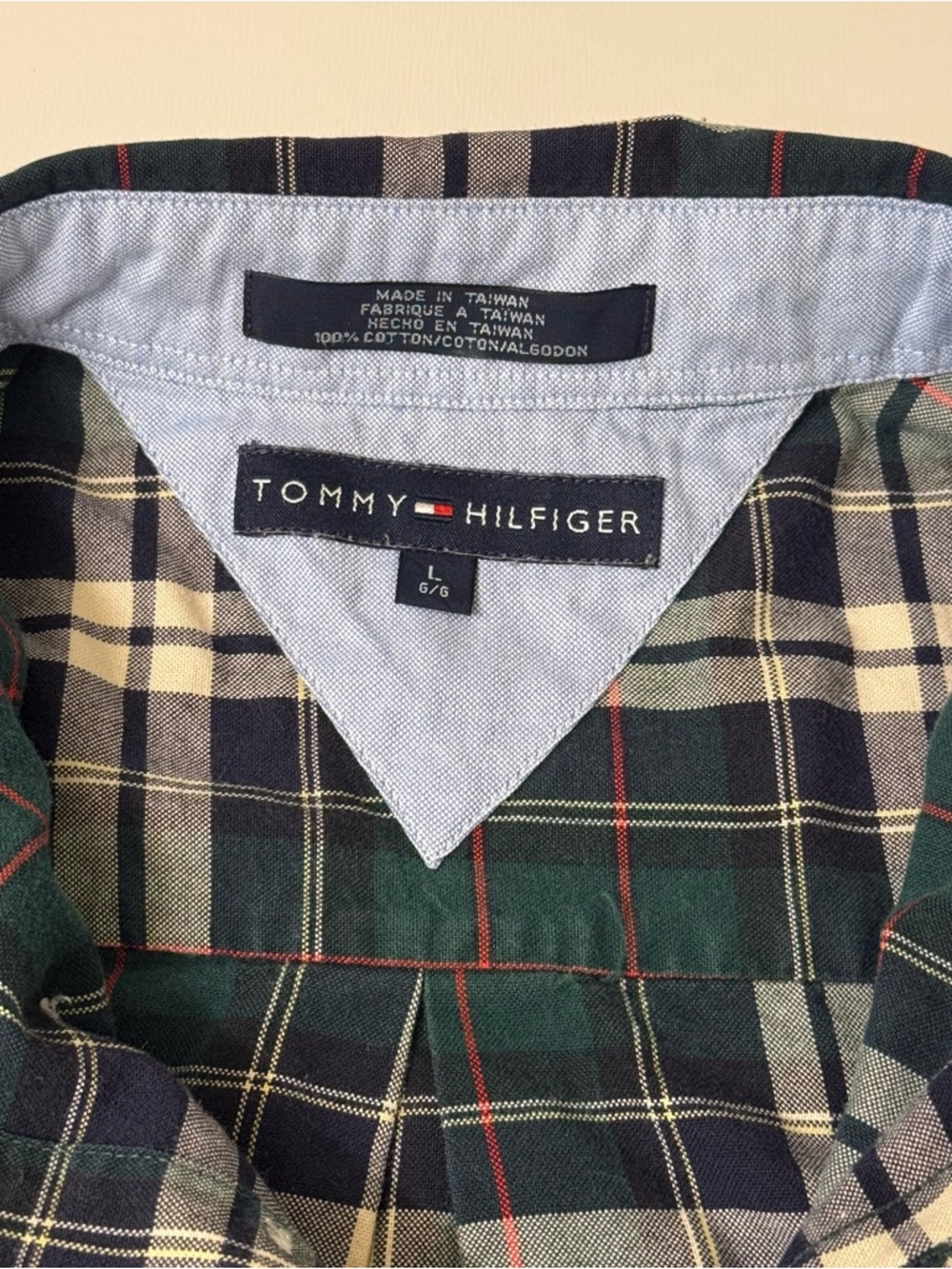 Tommy Hilfiger Green Navy Plaid Button-Down Shirt Size Large - Picture 3 of 8